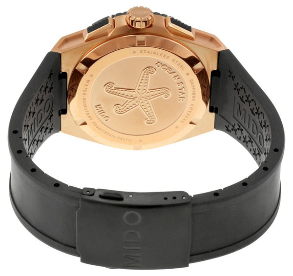 Mido Ocean Star Captain Chronograph Rose Gold PVD Black Dial Black Rub