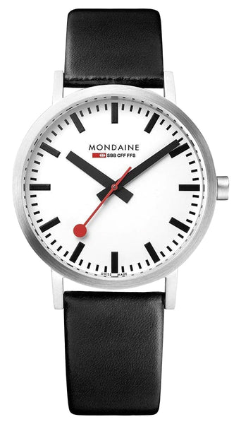 Mondaine Classic Stainless Steel White Dial Black Vegan Leather Strap Quartz Unisex Watch A660.30314.11SBB - WAB - Shipping Dept.