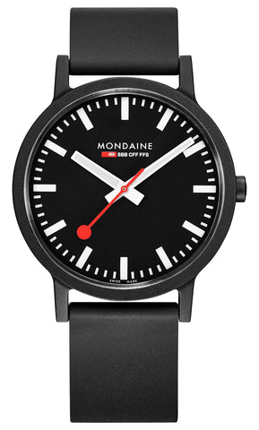 Mondaine Essence Renewable Material Black Dial Black Rubber Strap Interchangeable Gray Textile Strap Quartz Mens Watch MS1.41120.RB.SET - WAB - Shipping Dept.