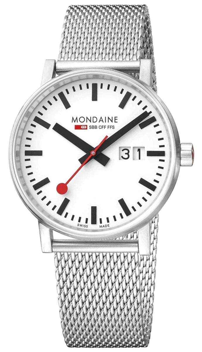 Mondaine EVO2 Stainless Steel Mesh White Dial Date Quartz Mens Watch MSE.40210.SM - WAB - Shipping Dept.