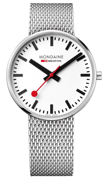 Mondaine Giant Backlight Stainless Steel Mesh White Dial Quartz Mens Watch MSX.4211B.SM - WAB - Shipping Dept.