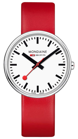 Mondaine Giant Backlight Stainless Steel White Dial Red Leather Strap Quartz Womens Watch MSX.3511B.LC - WAB - Shipping Dept.