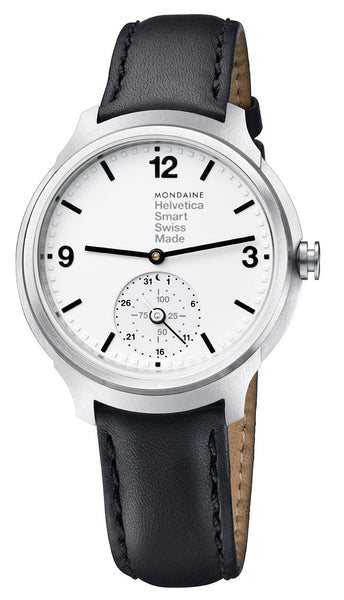 Mondaine Helvetica No1 Bold Stainless Steel Mens Smartwatch MH1.B2S10.LB Black Leather Strap Quartz - WAB - Shipping Dept.