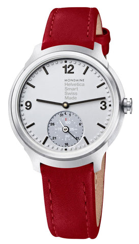 Mondaine Helvetica No1 Bold Stainless Steel Mens Smartwatch Red Leather Strap MH1.B2S80.LC - WAB - Shipping Dept.