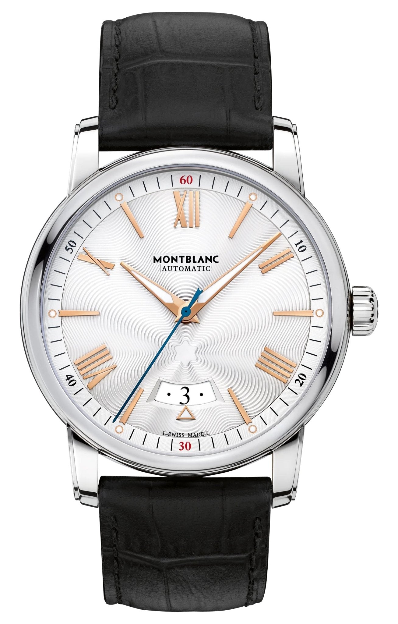 Montblanc 4810 Automatic Stainless Steel Silver Dial Black Leather Strap Date Mens Watch 114841 - WAB - Shipping Dept.