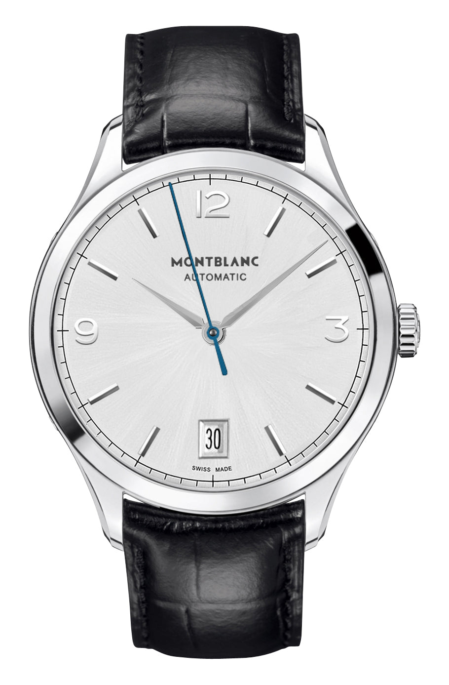 Montblanc Heritage Chronometrie Automatic Stainless Steel Silver Dial Black Leather Strap Date Mens Watch 112533 - WAB - Shipping Dept.