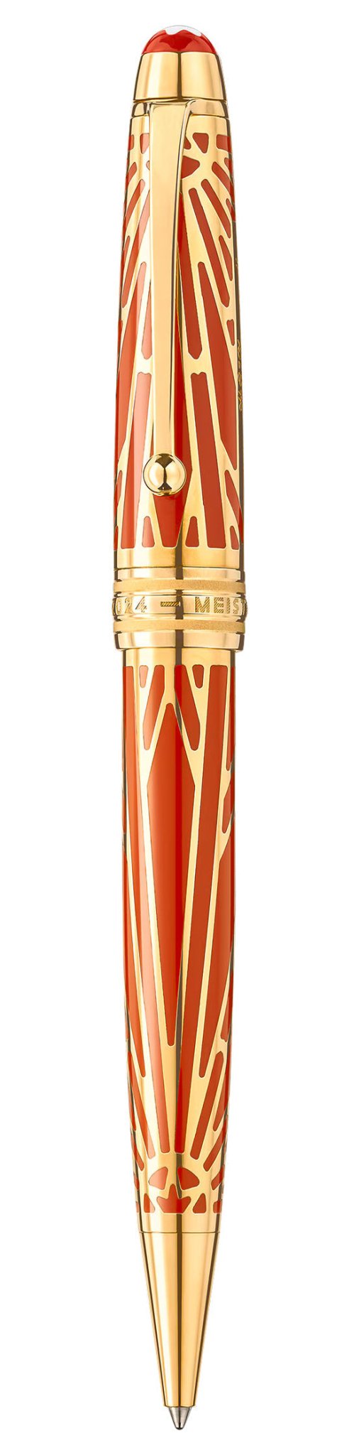 Montblanc Meisterstuck The Origin Collection Solitaire Coral Lacquer Yellow Gold - Coated Metal Midsize Ballpoint Pen 131356 - Watches & Beyond