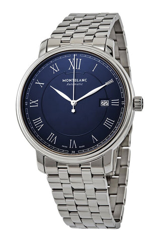 Montblanc Tradition Automatic Stainless Steel Calendar Blue dial Mens Watch 117830 - WAB - Shipping Dept.