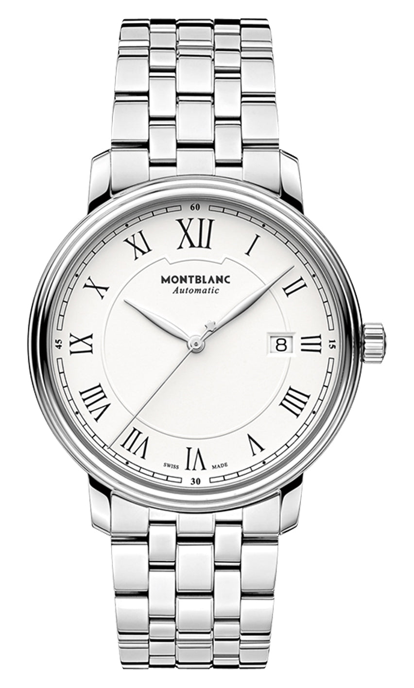 Montblanc Tradition Automatic Stainless Steel White Dial Date Mens Watch 112610 - WAB - Shipping Dept.