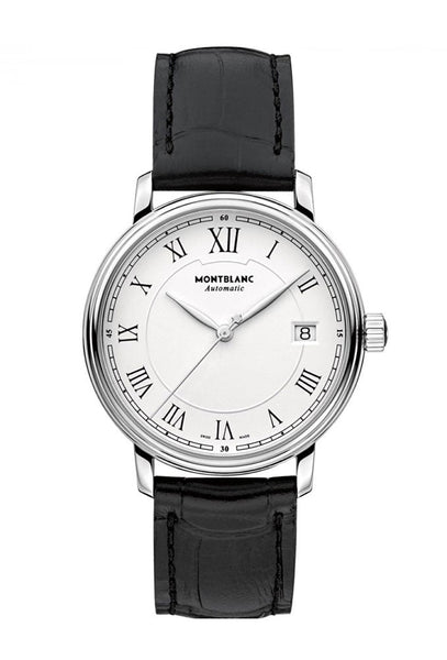 Montblanc Tradition White Dial Date Black Leather Strap Automatic Mens Watch 112609 - WAB - Shipping Dept.