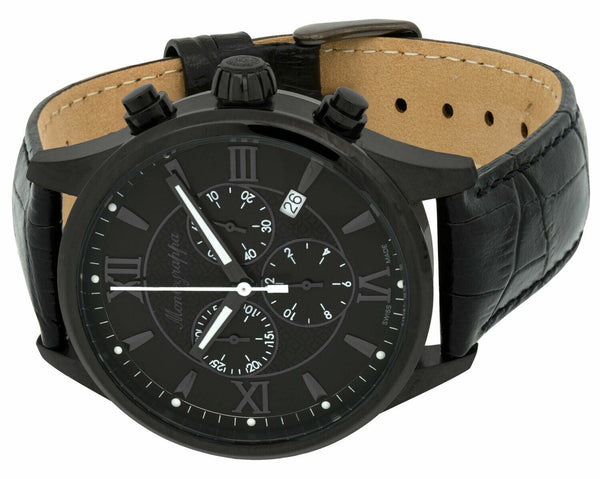 Montegrappa Fortuna Chronograph Black Dial Black PVD Steel Black Leath
