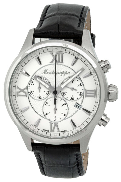 Montegrappa Fortuna Chronograph Date White Dial Black Leather Strap Quartz Men's Watch IDFOWCLJ - WAB - Shipping Dept.