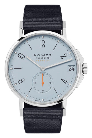 NOMOS Glashutte Ahoi Neomatik 38 Date Automatic Stainless Steel Sky Blue Dial Navy Textile Strap Divers Mens Watch 526 - Watches & Beyond