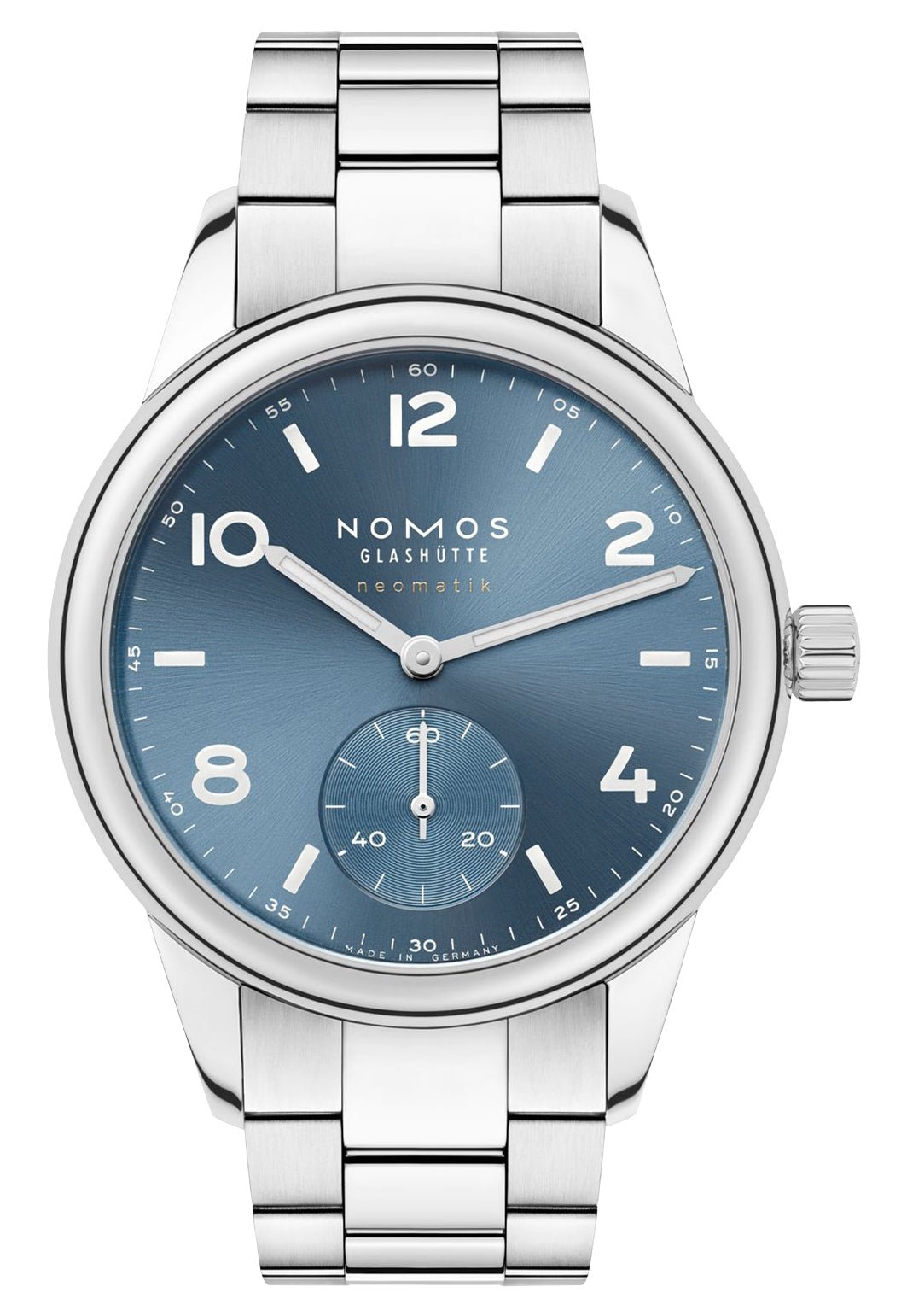 NOMOS Glashutte Club Sport Neomatik Automatic Stainless Steel Polar Blue Dial Divers Mens Watch 750 - Watches & Beyond