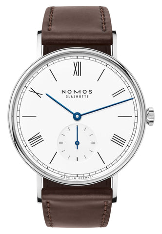 NOMOS Glashutte Ludwig 38 Manual Wind Stainless Steel White Dial Brown Leather Strap Mens Watch 237 - Watches & Beyond