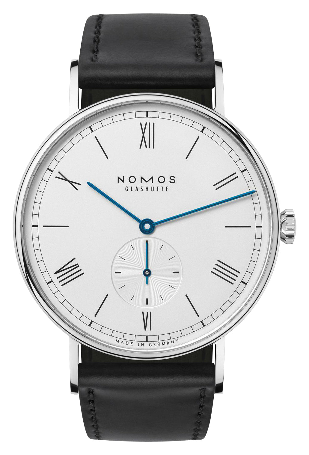NOMOS Glashutte Ludwig 38 Manual Wind Stainless Steel White/Silver Dial Black Leather Strap Mens Watch 234 - Watches & Beyond