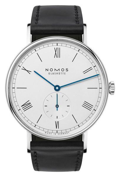 NOMOS Glashutte Ludwig 38 Manual Wind Stainless Steel White/Silver Dial Black Leather Strap Mens Watch 234 - Watches & Beyond