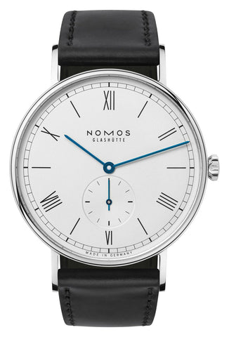 NOMOS Glashutte Ludwig 38 Manual Wind Stainless Steel White/Silver Dial Black Leather Strap Mens Watch 234 - Watches & Beyond