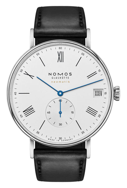 NOMOS Glashutte Ludwig Neomatik 41 Date Automatic Stainless Steel White/Silver Dial Black Leather Strap Mens Watch 262 - Watches & Beyond