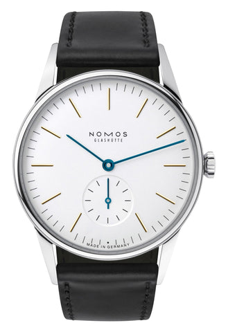 NOMOS Glashutte Orion Manual Wind Stainless Steel White Dial Black Leather Strap Unisex Watch 309 - Watches & Beyond