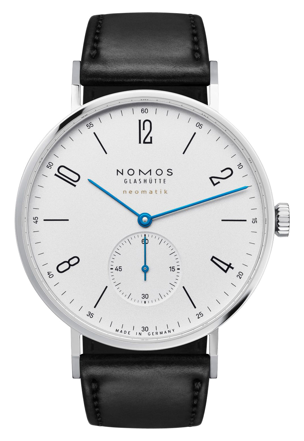 NOMOS Glashutte Tangente Neomatik 39 Automatic Stainless Steel White Dial Black Leather Strap Mens Watch 140 - Watches & Beyond