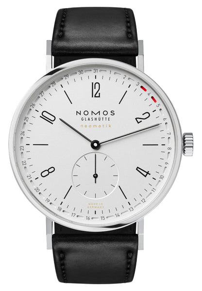 NOMOS Glashutte Tangente Neomatik 41 Update Automatic Stainless Steel White Dial Black Leather Strap Date Mens Watch 180 - Watches & Beyond