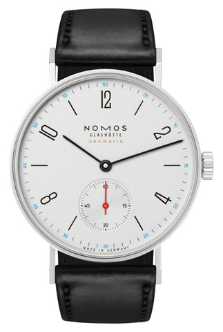 NOMOS Glashutte Tangente Neomatik Automatic Stainless Steel White Dial Black Leather Strap Unisex Watch 175 - Watches & Beyond