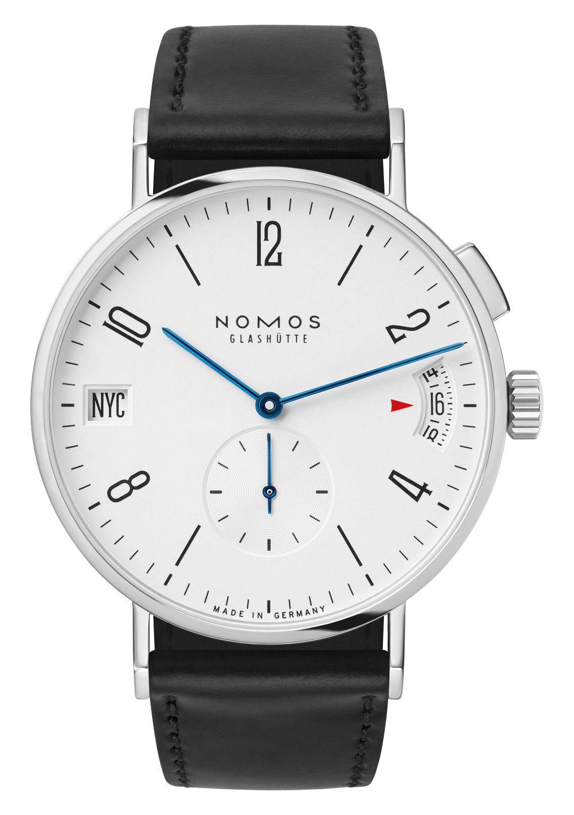 NOMOS Glashutte Tangomat GMT Automatic Stainless Steel White/Silver Dial Black Leather Strap Mens Watch 635 - Watches & Beyond