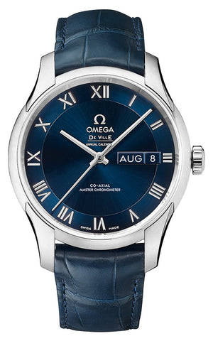 Omega De Ville Hour Vision Automatic Chronometer Stainless Steel Blue Dial Blue Leather Strap Date/Month Mens Watch 433.13.41.22.03.001 - WAB - Shipping Dept.