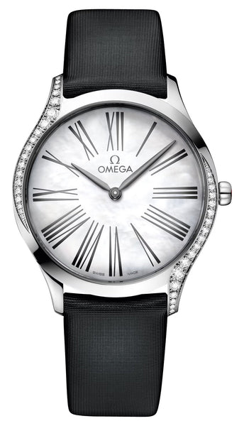 Omega De Ville Tresor Stainless Steel Mother - Of - Pearl Dial Black Satin Strap Diamonds Quartz Womens Watch 428.17.36.60.05.001 - WAB - Shipping Dept.