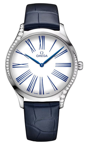 Omega De Ville Trésor Stainless Steel White Dial Blue Leather Strap Diamonds Quartz Womens Watch 428.18.39.60.04.001 - WAB - Shipping Dept.