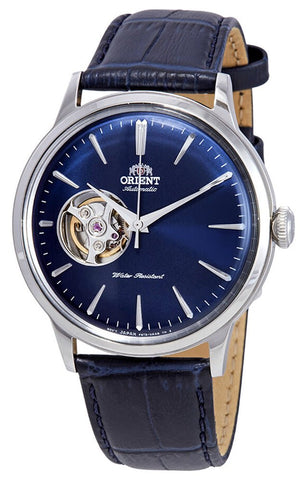 Orient Contemporary Classic Automatic Open Heart Blue Dial Blue Leather Strap Mens Watch RA - AG0005L10B - WAB - Shipping Dept.