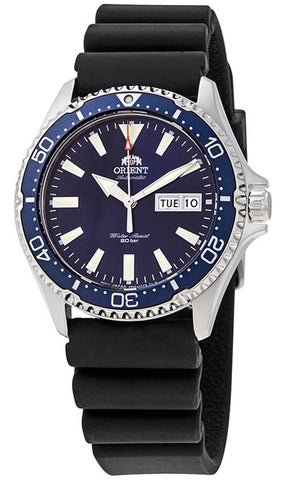 Orient Kamasu Automatic Black Silicone Strap Blue Dial Day - Date Divers Mens Watch RA - AA0006L19B - WAB - Shipping Dept.