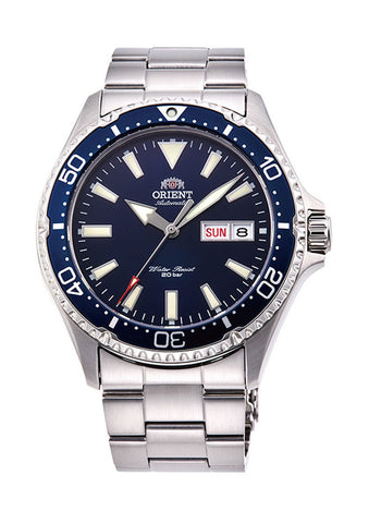 Orient Kamasu Automatic Stainless Steel Blue Dial Day/Date Divers Mens Watch RA - AA0002L19B - WAB - Shipping Dept.