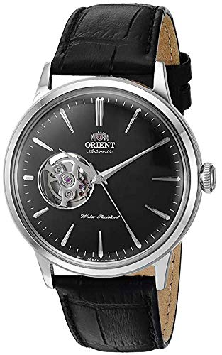 Orient Men's Bambino Open Heart Stainless Steel Automatic Watch with Leather Strap, Black, 21 (Model: RA - AG0004B10A) - WAB - Shipping Dept.