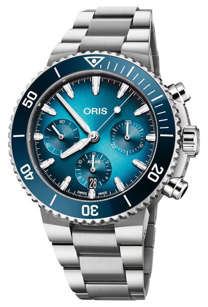 Oris Aquis Automatic Chronograph Stainless Steel Blue Dial Date Divers Mens Watch 771 7793 4155 - 07 8 23 01PEB - WAB - Shipping Dept.