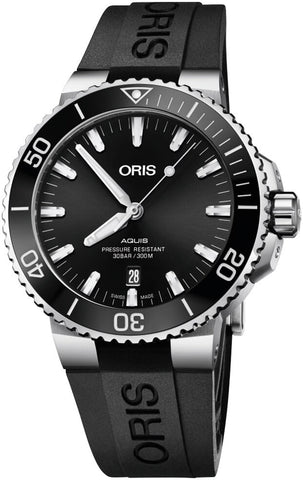 Oris Aquis Automatic Stainless Steel Black Dial Black Rubber Strap Date Divers Mens Watch 733 7730 4134 - 07 4 24 64EB - WAB - Shipping Dept.