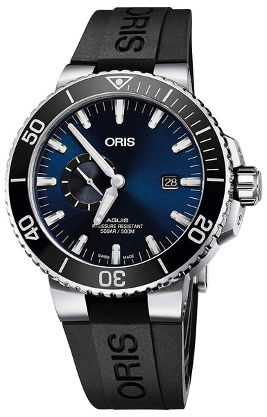 Oris Aquis Automatic Stainless Steel Black Rubber Strap Blue Dial Date Divers Mens Watch 743 7733 4135 - RS - WAB - Shipping Dept.