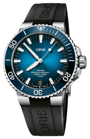 Oris Aquis Automatic Stainless Steel Blue Dial Black Rubber Strap Date Divers Mens Watch 400 7763 4135 - 07 4 24 74EB - WAB - Shipping Dept.