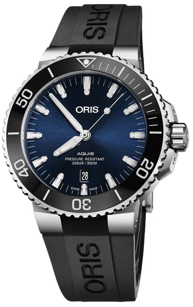 Oris Aquis Automatic Stainless Steel Blue Dial Black Rubber Strap Date Divers Mens Watch 733 7730 4135 - 07 4 24 64EB - WAB - Shipping Dept.