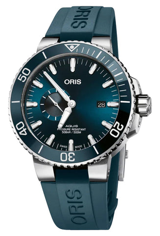 Oris Aquis Automatic Stainless Steel Blue Dial Blue Rubber Strap Date Divers Mens Watch 743 7733 4155 - RS - WAB - Shipping Dept.