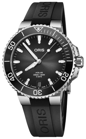 Oris Aquis Automatic Stainless Steel Gray Dial Black Rubber Strap Date Divers Mens Watch 400 7769 4154 - 07 4 22 74FC - WAB - Shipping Dept.