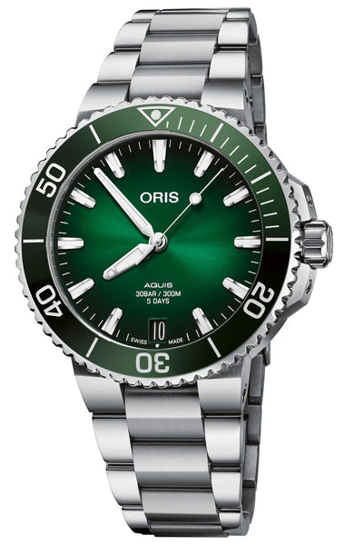 Oris Aquis Automatic Stainless Steel Green Dial Date Divers Mens Watch 400 7769 4157 - 07 8 22 09PEB - WAB - Shipping Dept.