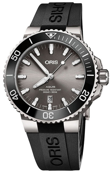 Oris Aquis Automatic Titanium Black Rubber Strap Grey Dial Date Divers Mens Watch 733 7730 7153 - RS - WAB - Shipping Dept.