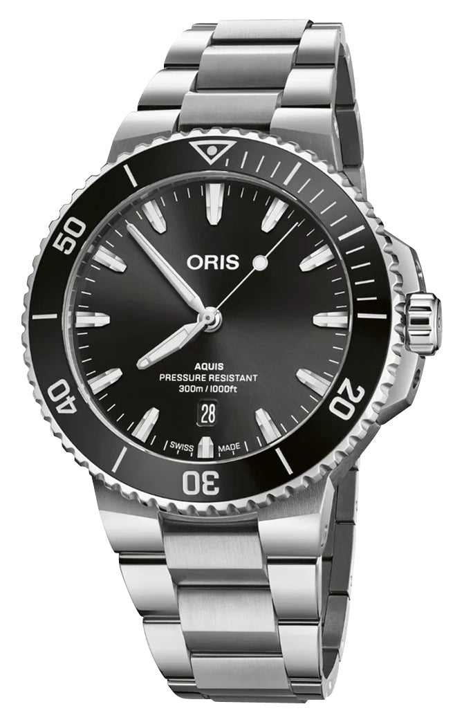 Oris Aquis Date Automatic Stainless Steel Black Dial Divers Mens Watch 01 733 7789 4154 - 07 8 23 04PEB - Watches & Beyond