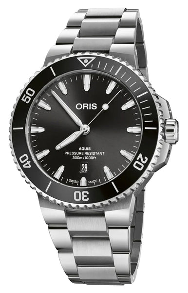 Oris Aquis Date Automatic Stainless Steel Black Dial Divers Mens Watch 01 733 7789 4154 - 07 8 23 04PEB - Watches & Beyond