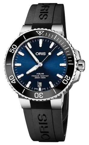 Oris Aquis Date Automatic Stainless Steel Blue Dial Black Rubber Strap Divers Mens Watch 733 7732 4135 - 07 4 21 64FC - WAB - Shipping Dept.