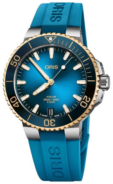 Oris Aquis Date Automatic Stainless Steel Blue Dial Blue Rubber Strap Divers Mens Watch 400 7769 6355 - 07 4 22 75FC - WAB - Shipping Dept.