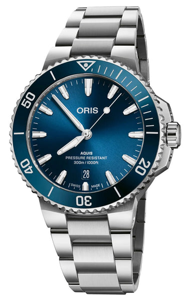 Oris Aquis Date Automatic Stainless Steel Blue Dial Divers Mens Watch 733 7787 4135 - 07 8 22 04PEB - Watches & Beyond