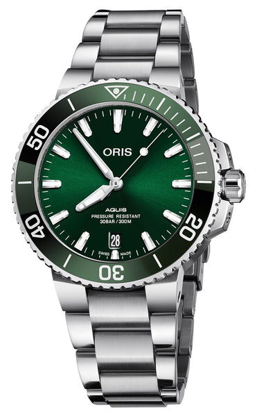 Oris Aquis Date Automatic Stainless Steel Green Dial Divers Mens Watch 733 7732 4157 - 07 8 21 05PEB - Watches & Beyond